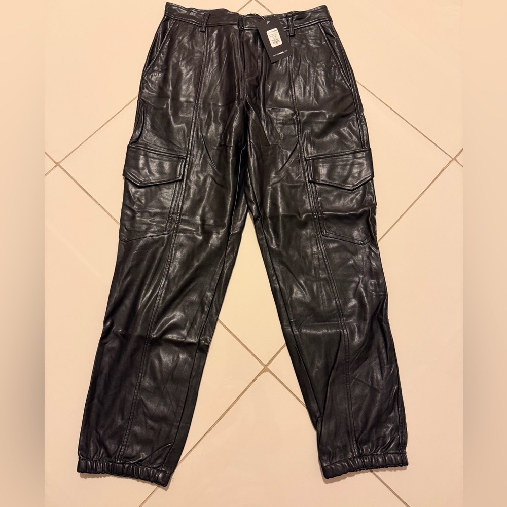 Fashion Nova Black Faux Leather Cargo Joggers